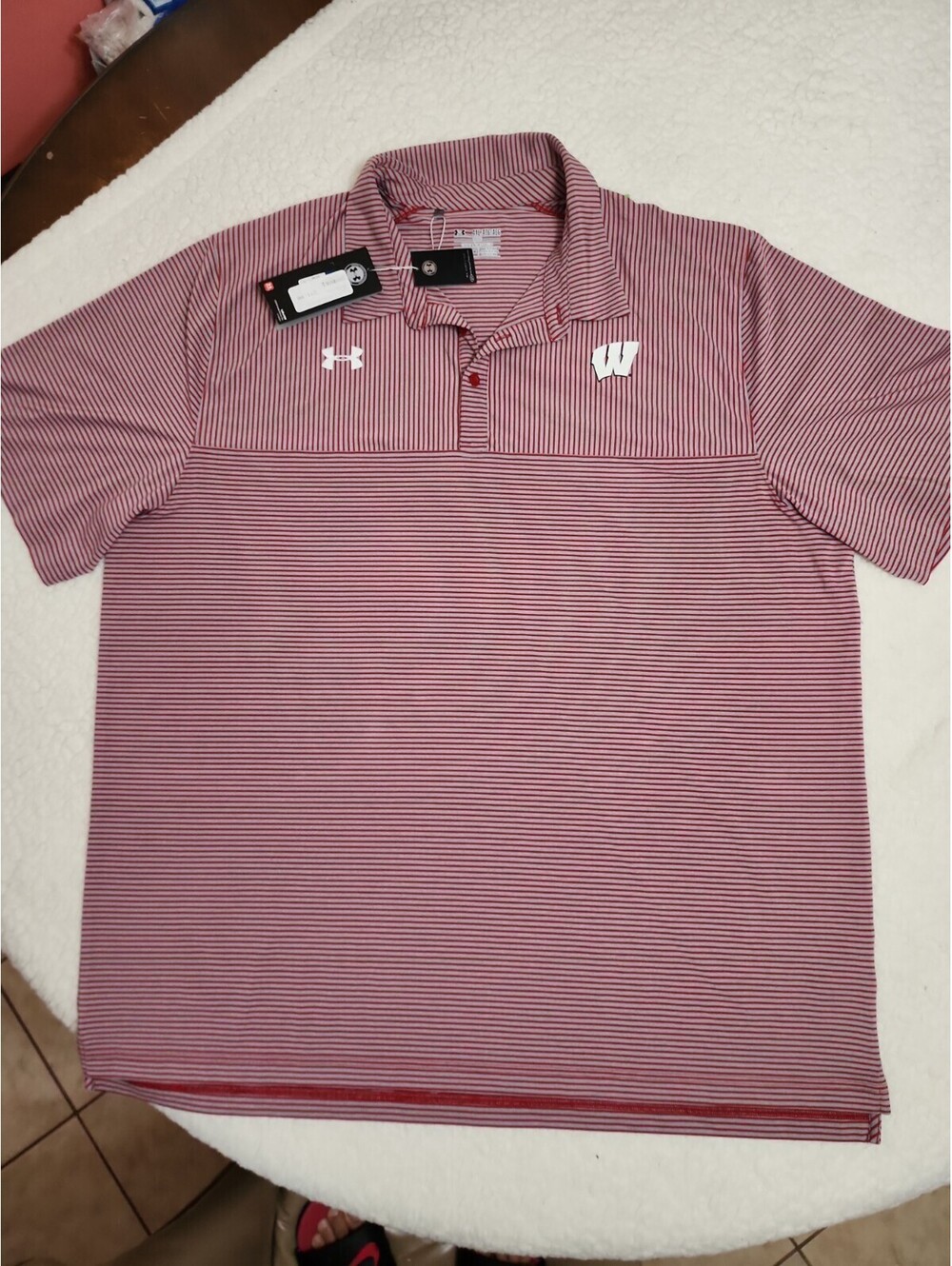 Under Armour HeatGear Polo Shirt Mens 4XL Red Stripe Golf Active Tech Loose Fit